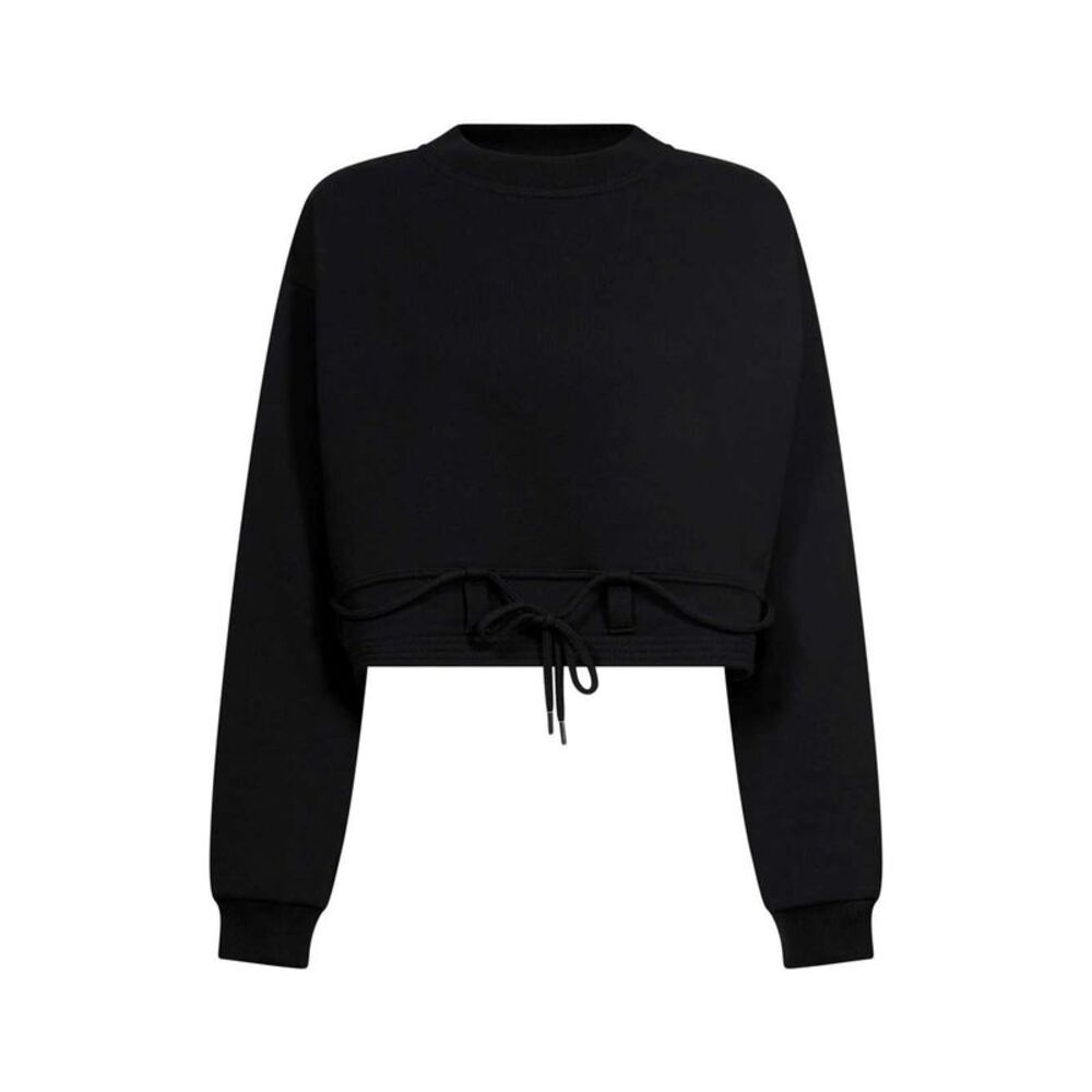 Dries Van Noten Women Black Drawstring Crew-Neck Cropped Sweatshirt